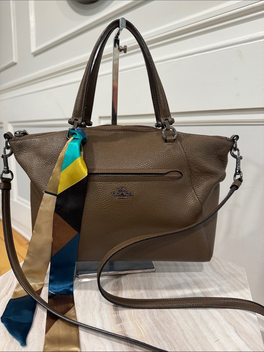Coach Bag Prairie Brown Pebbled Leather Satchel - Picture 5 of 17